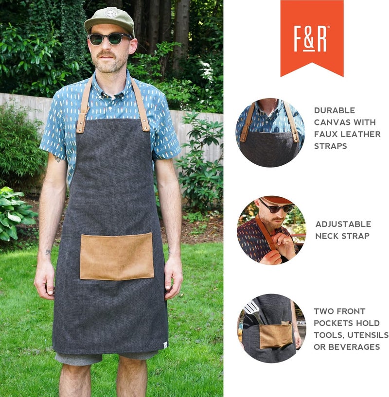 Foster & Rye Grilling Aprons for Men with Pocket, Canvas Cooking Aprons for Men with Adjustable Strap, Mens Chefs BBQ Apron - Image 2
